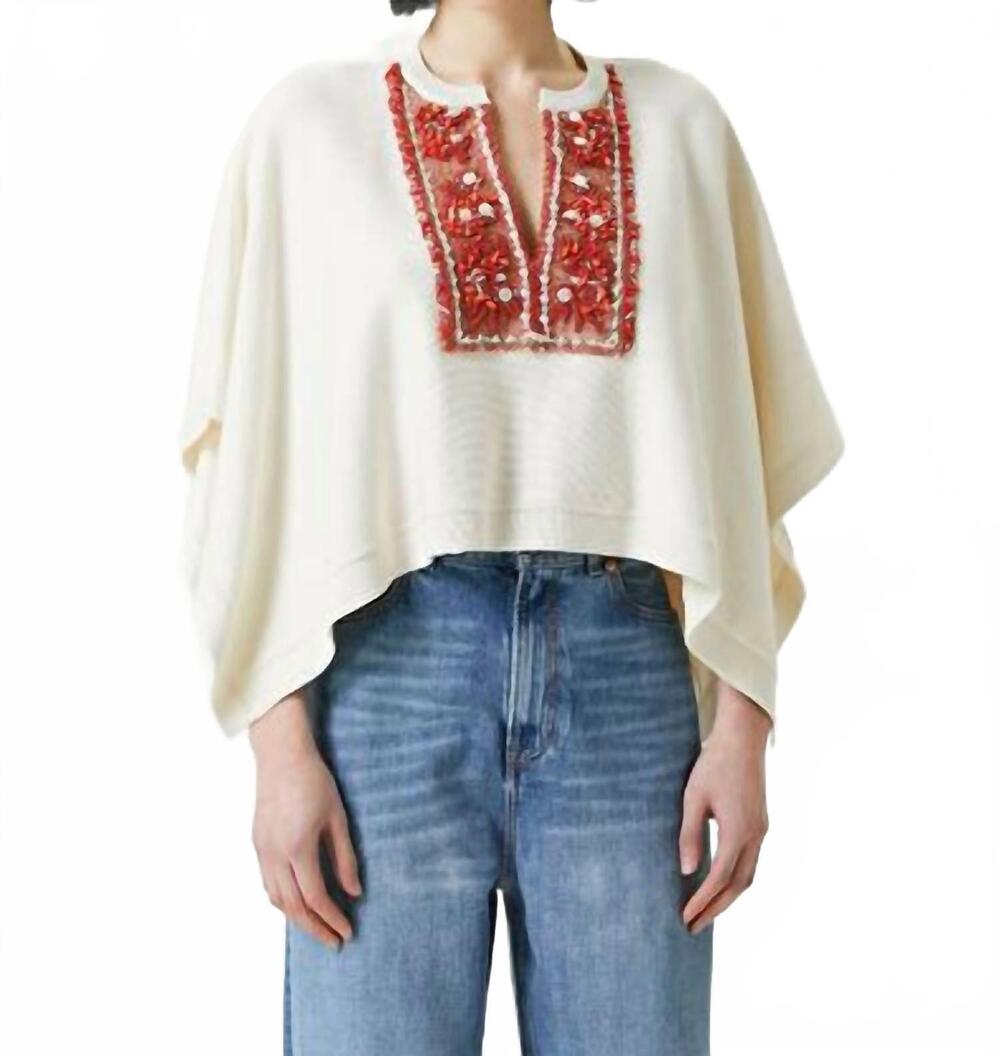 NEW VALENTINO GARAVANI embroidered cape sweater in avorio/corallo
